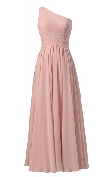 Simplistic Long One-shoulder Pleated Chiffon A-line Dress