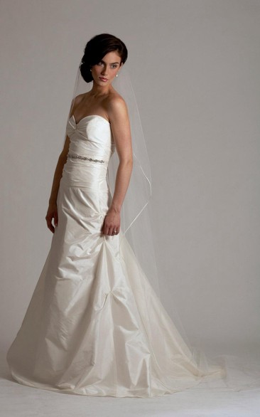 Taffeta Sweetheart A-Line Long Gown With Ruching and Beaded Waist