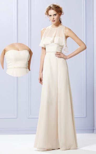 A-Line Chiffon Strapless Gown With Shiny Sash