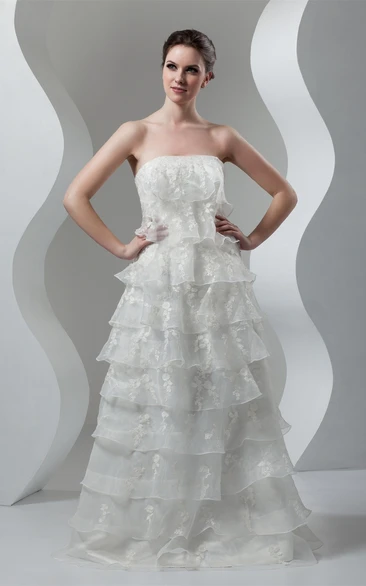 Sleeveless A-Line Tiered Gown With Appliques