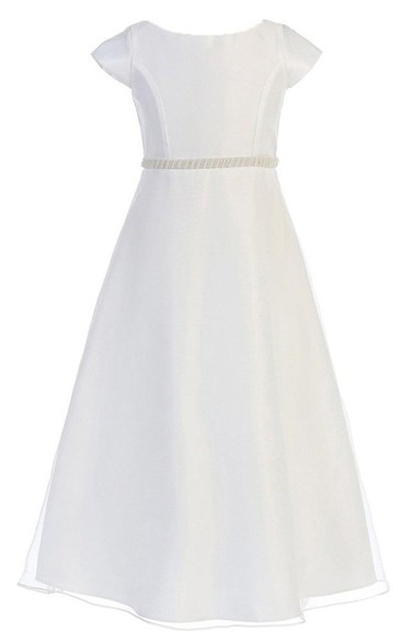 Cap-sleeved Bateau-neck A-line Dress With Beadings