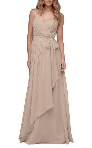 Spagetti Straps Ruched Wrap Floor-length Bridesmaid Dress