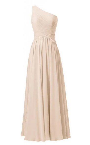 One-shoulder Chiffon Dress With Crisscross Pleats