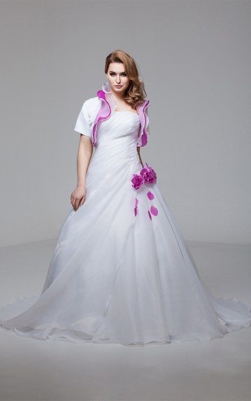 Sleeveless A-Line Side-Ruched Bolero and Dress With Flower
