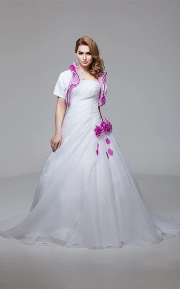 Sleeveless A-Line Side-Ruched Bolero and Dress With Flower