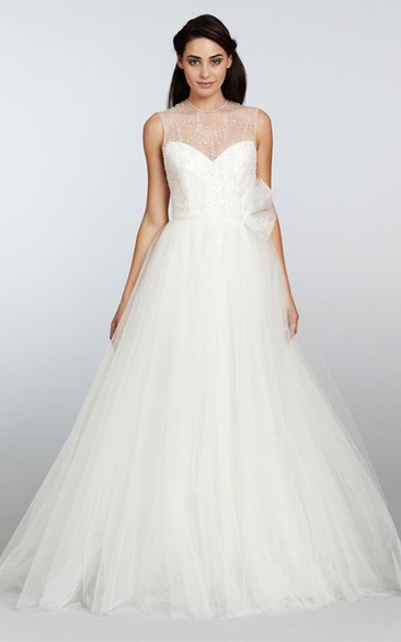 Glamorous Illusion Neckline Tulle Dress With Beaded Detail