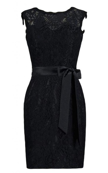 Short Illusion Neckline Dress With Keyhole Back