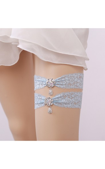 Drop Shape Diamond Lace Two Piece Elastic Bridal Garter Within 16-23inch