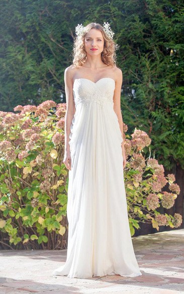 Sweetheart Empire Backless Sheath Floor-Length Chiffon Wedding Dress