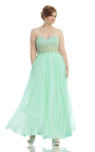 A-line Ankle-length Sweetheart Sleeveless Chiffon Beading Pleats Backless Dress