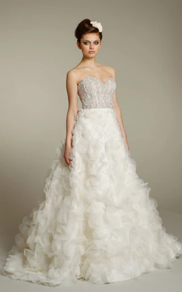 Stylish Organza Ruffle Dress With Beaded Bodice