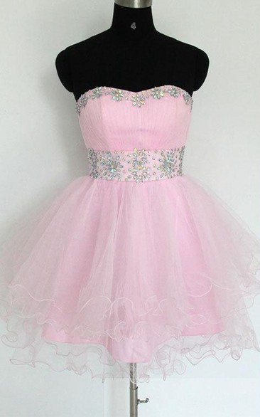 Short Tulle Empire Dress With Beading And Ruffles