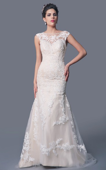 High Neck Floral Lace Wedding Dress