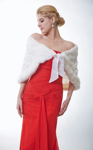 Faux Fur Bridal Cape With Lace Embellishment And Satin Bow