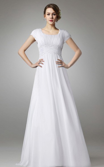 A-line Chiffon Long Wedding Dress With Empire Waist