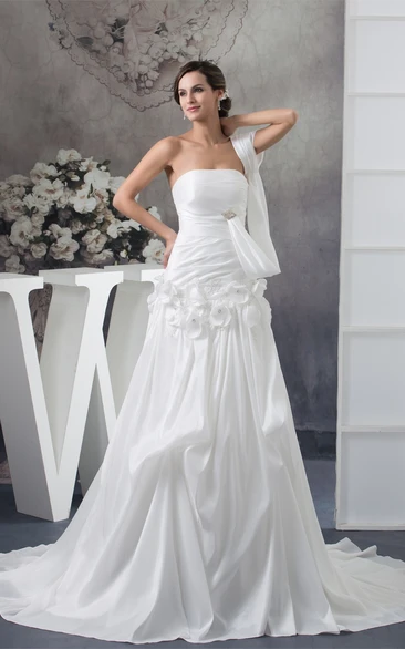 Sleeveless A-Line Pick-Up Broach and Gown With Flower