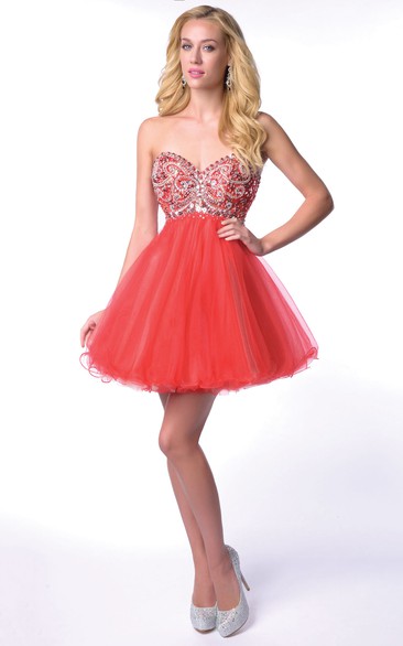 Mini A-Line Tulle Sweetheart Homecoming Dress With Shining Corset