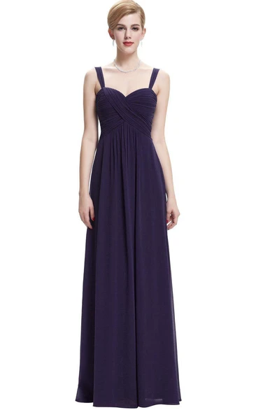 Chic A-line Straps Floor-length Dress with Ruching