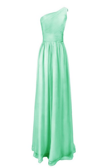 Pure One-shoulder Pleated A-line Gown With Ruched Band