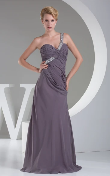 Sweetheart Floor-Length Chiffon Jeweled Strap and Dress With Ruching