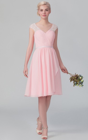 Short Graceful Cap-Sleeved Chiffon Dress With V Back