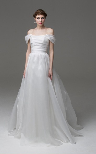 Off-The-Shoulder A-Line Organza Dress With Lace-Up Back and Ruching