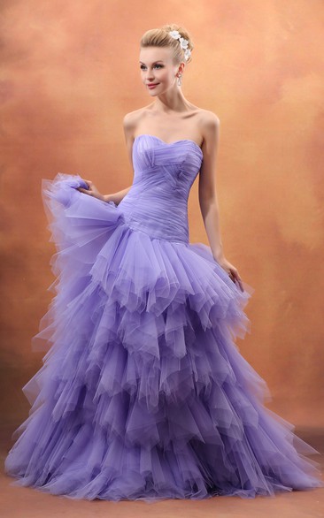 Sweetheart Ruching Dress With Tiered Ruffles