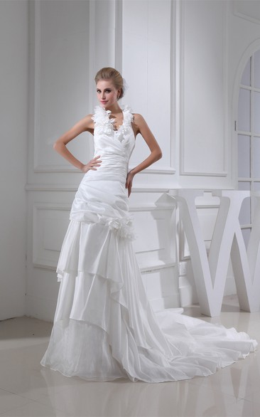 Sleeveless A-Line Tiered Dress With Ruffled Halter