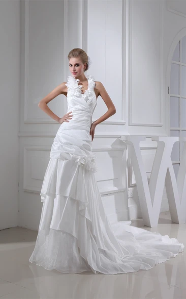 Sleeveless A-Line Tiered Dress With Ruffled Halter