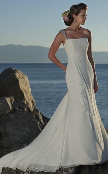 sheath One Shoulder Chiffon Wedding Dress