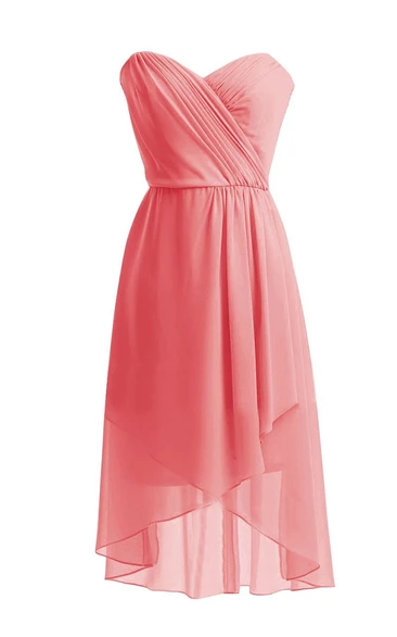 Asymmetrical Sweetheart Pleated Short Dress With Zipper Back