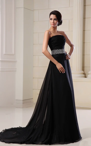 Wonderful Scalloped-Neck Chiffon Gown With Sequined Waist