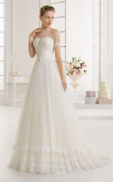 Tulle Gorgeous Criss-Cross Gown With Illusion Back And Neck