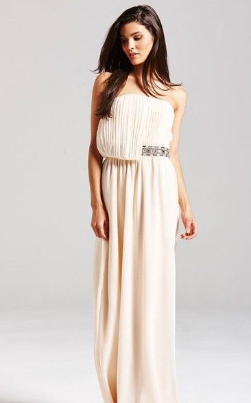 Scalloped Neckline Long Pleated Dress With Draped Front