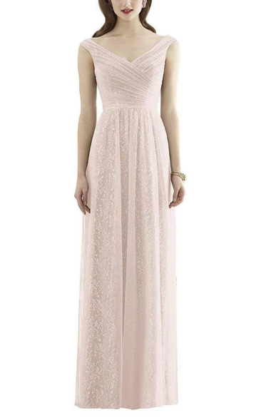 V-neck Ruched Sequin Long Bridesmaid Dress with Tulle