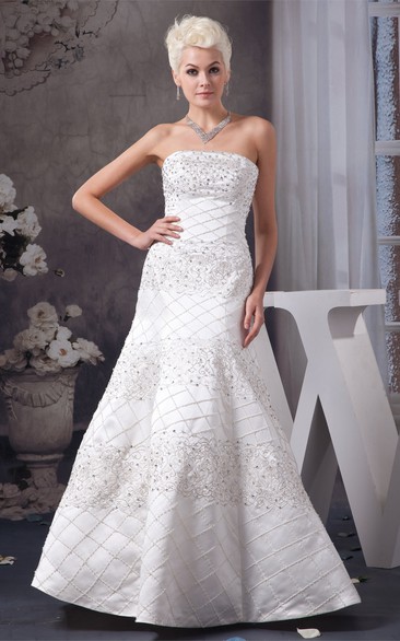 Sleeveless Beaded A-Line Corset Back and Gown With Embroideries
