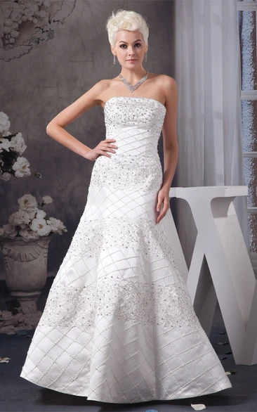 Sleeveless Beaded A-Line Corset Back and Gown With Embroideries