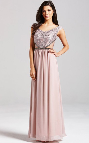 Chiffon A-Line Gown With Embroidery And Illusion Waist