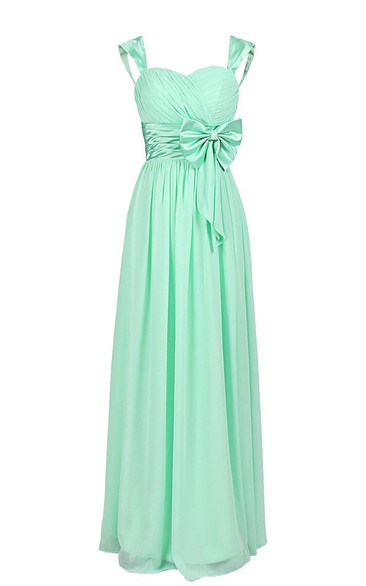 Straps Sweetheart Ruched Chiffon A-line Dress With Bow