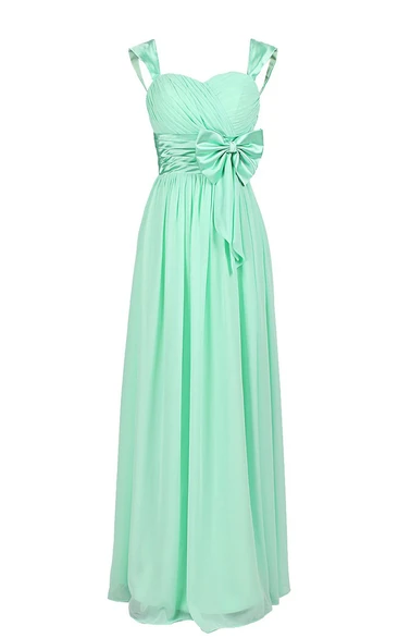 Straps Sweetheart Ruched Chiffon A-line Dress With Bow