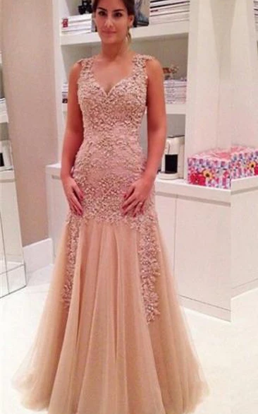 Delicate Lace Appliques Mermaid Prom Dress Zipper Straps Sleeveless