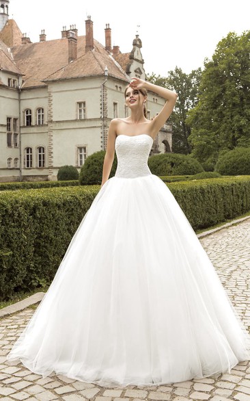 Ball Gown Floor-length Strapless Lace Top Tulle Dress 