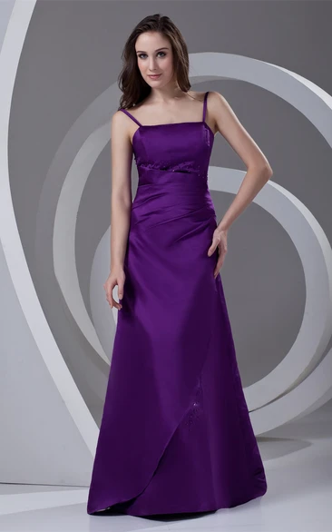 Amazing Spaghetti Strapped Satin Beaded Maxi Bridesmaid Dresses