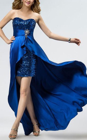 Asymmetry Sweetheart Sequins Sweep Train Prom Dress