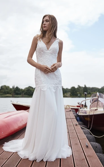 Adorable Sleeveless V Neck Court Train Bridal Gown