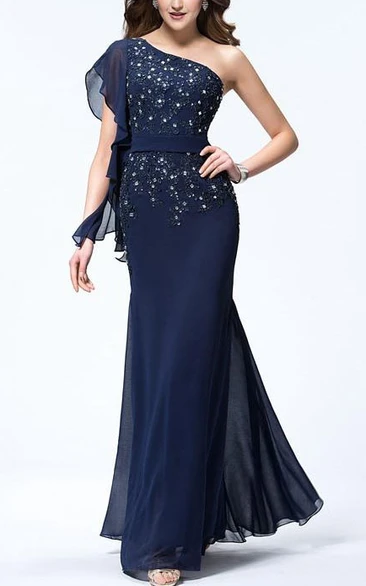 Exquisite One Shoulder Trumpet Floor Length Chiffon Prom Dress