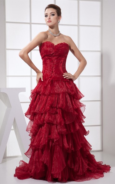Flamboyant Ruched Sweetheart Brush Train and Dress With Tiers