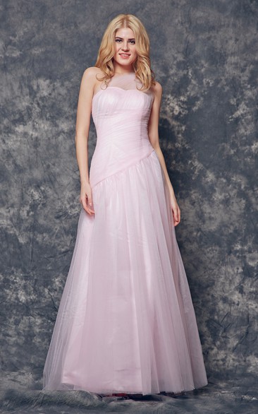 Elegant One Shoulder Ruched Long Tulle Dress