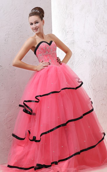Sweetheart A-Line Ball Gown With Beaded Bodice and Black Hem
