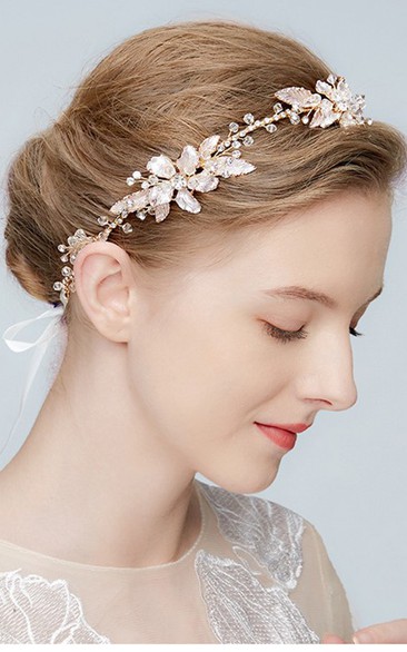 Western Style Handmade Beautiful Flowers Leaves Vine Rhinestones Crystal Soft Band